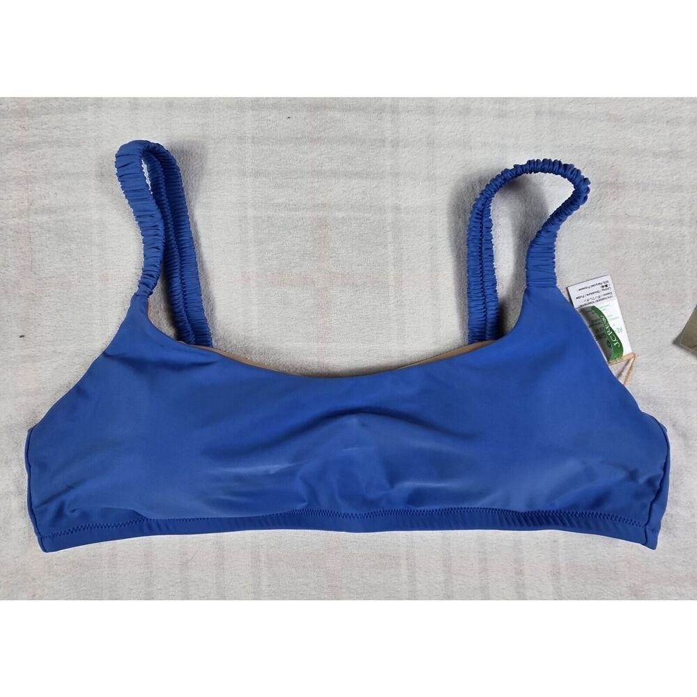 J. Crew Scrunchie Strap Square Neck Swim Bathing Suit Bikini Top Blue XL NWT